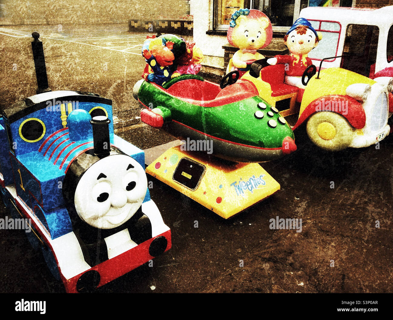 Children’s Coin-Operated Rides - Thomas The Tank Engine, The Tweenies, Noddy Stock Photo