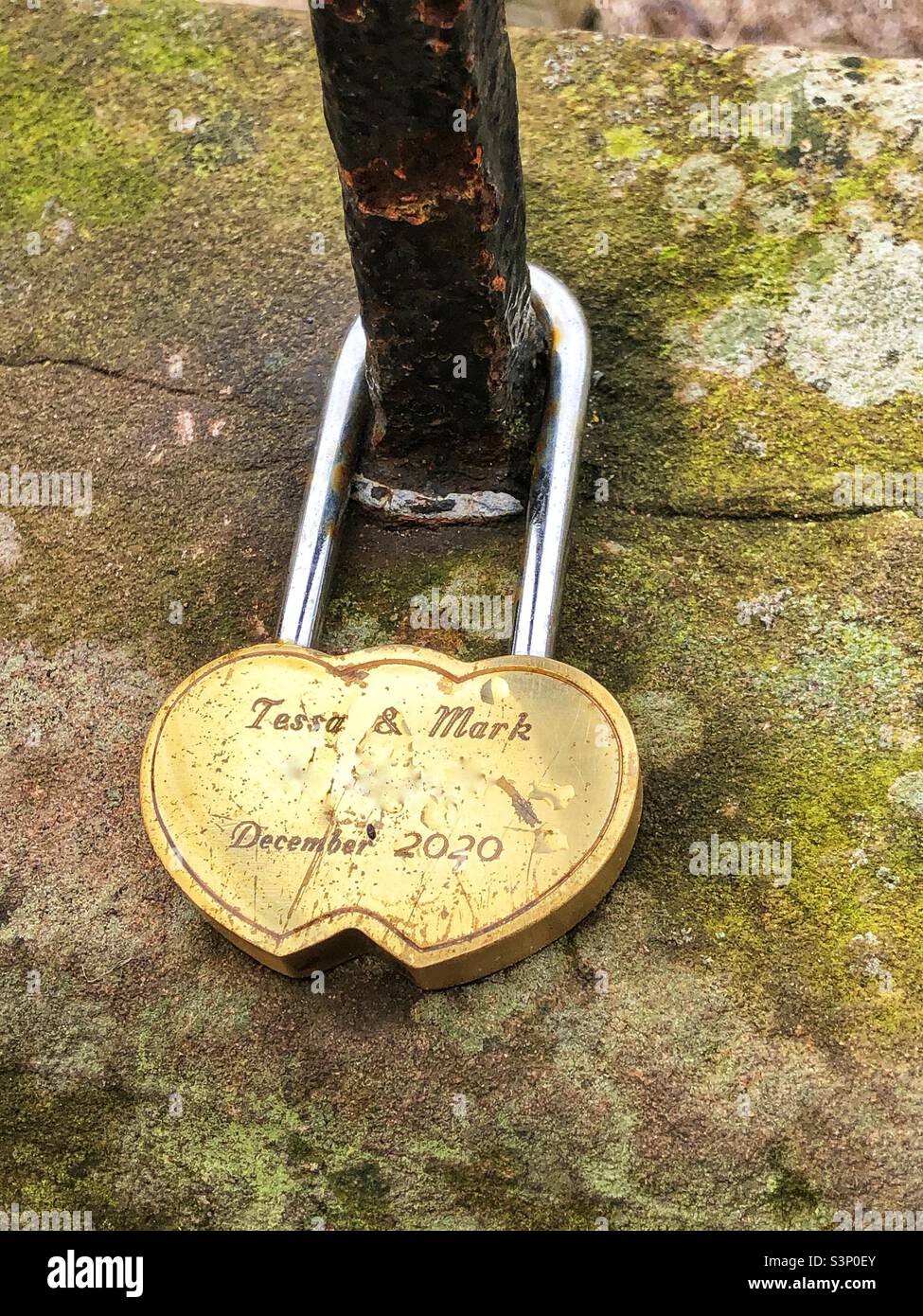 Love lock on railing - Smartphone Captured Stock Image