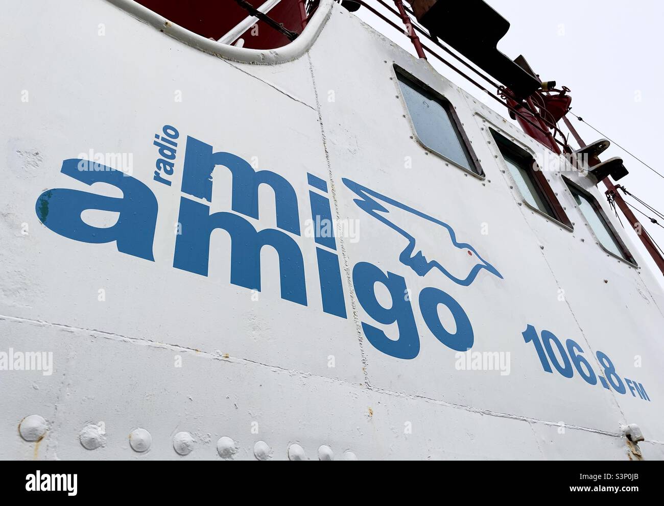 The side of the light vessel LV18 in Harwich with the name of  an offshore radio station painted on it - Smartphone Captured Stock Image