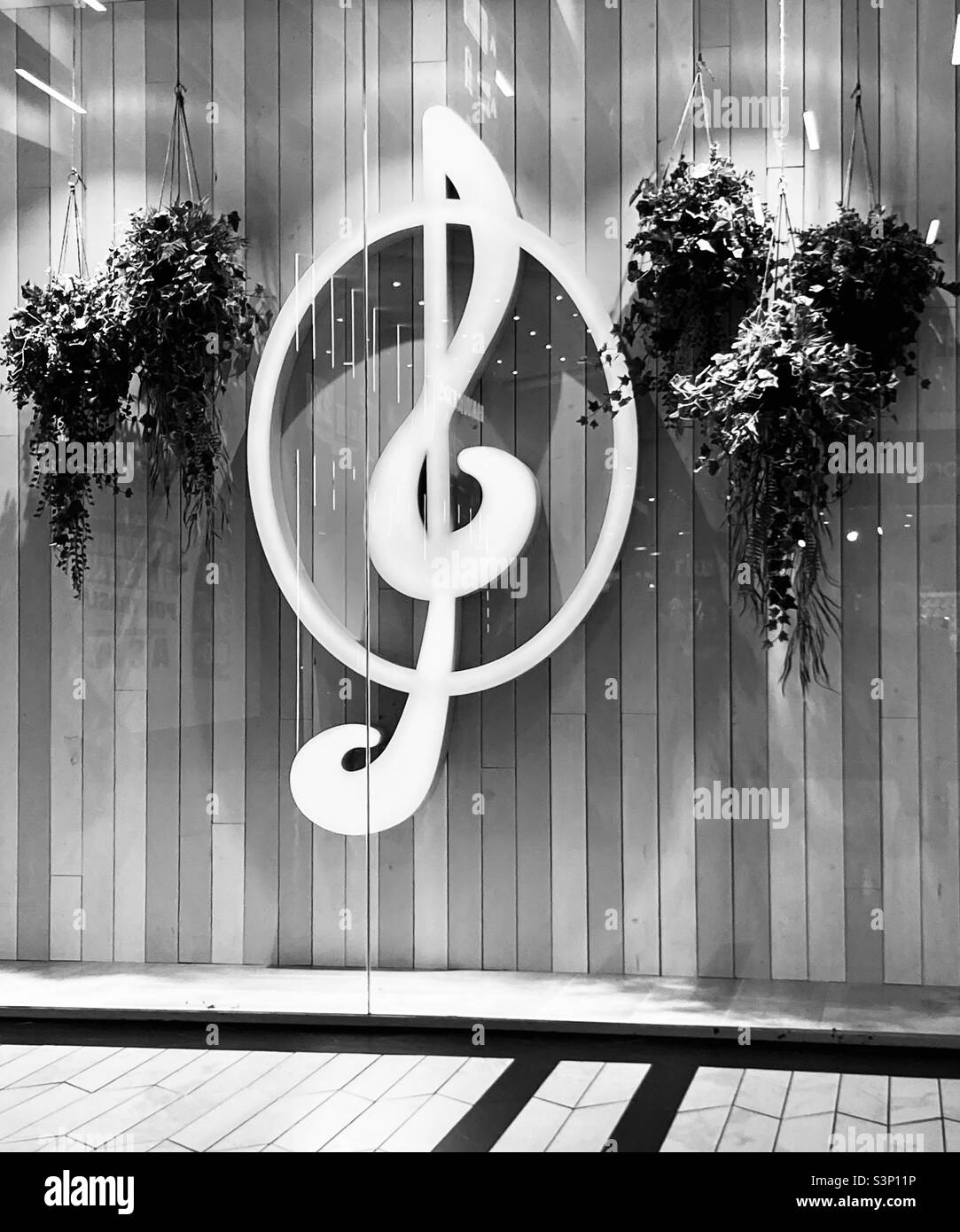 Spanish Inditex group Stradivarius shop window sign black and white - Smartphone Captured Stock Image