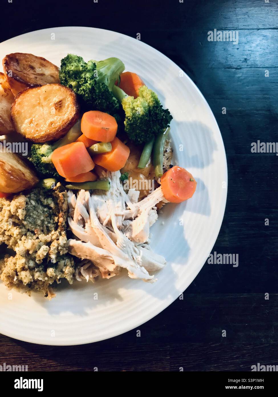 Sunday Roast Chicken Dinner Stock Photo