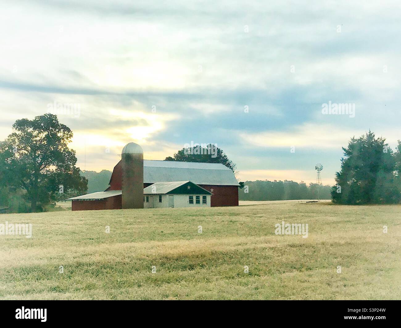Farm with morning sun, North Carolina Stock Photo