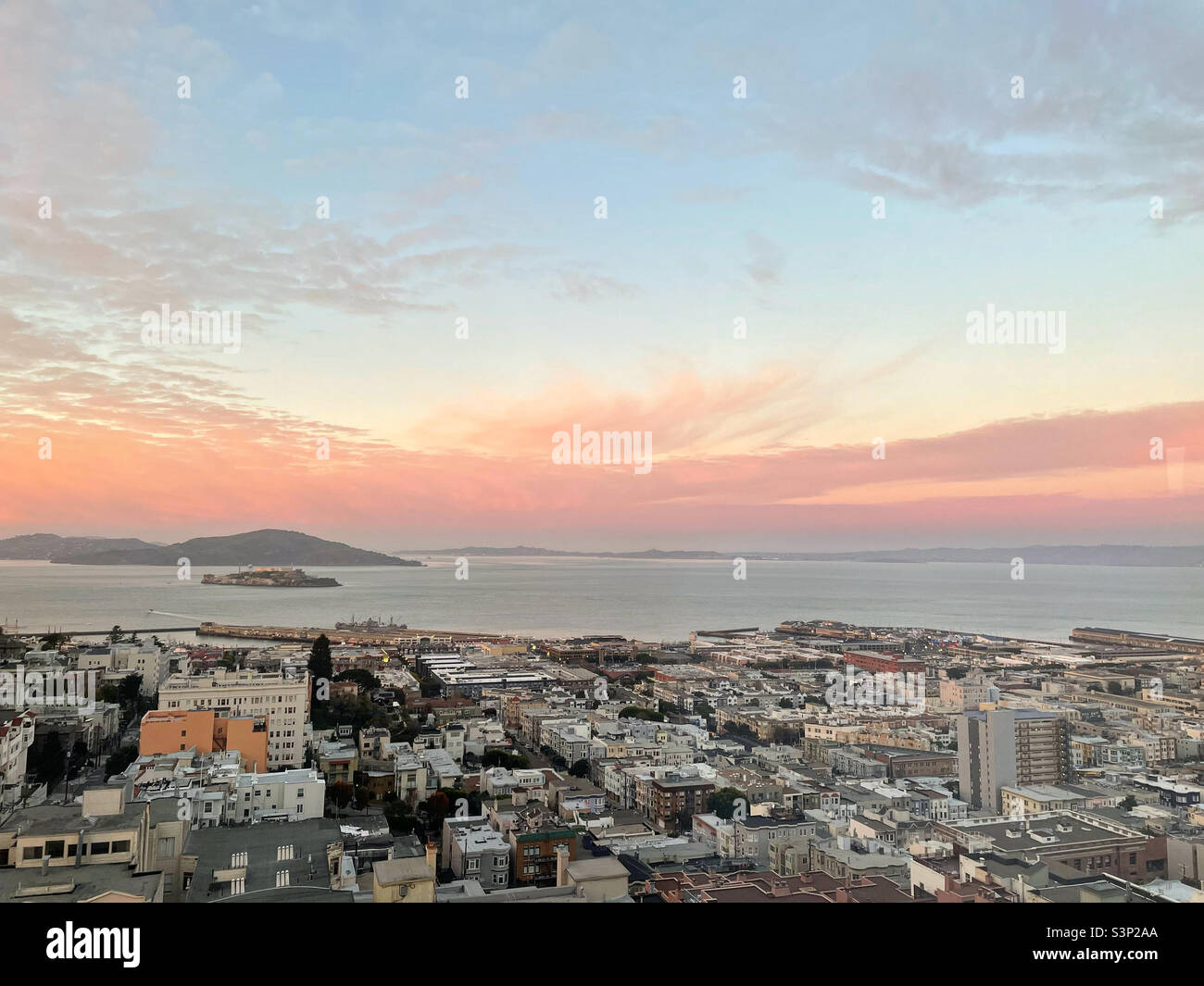 View of Alcatraz island from Russian Hill - Smartphone Captured Stock Image