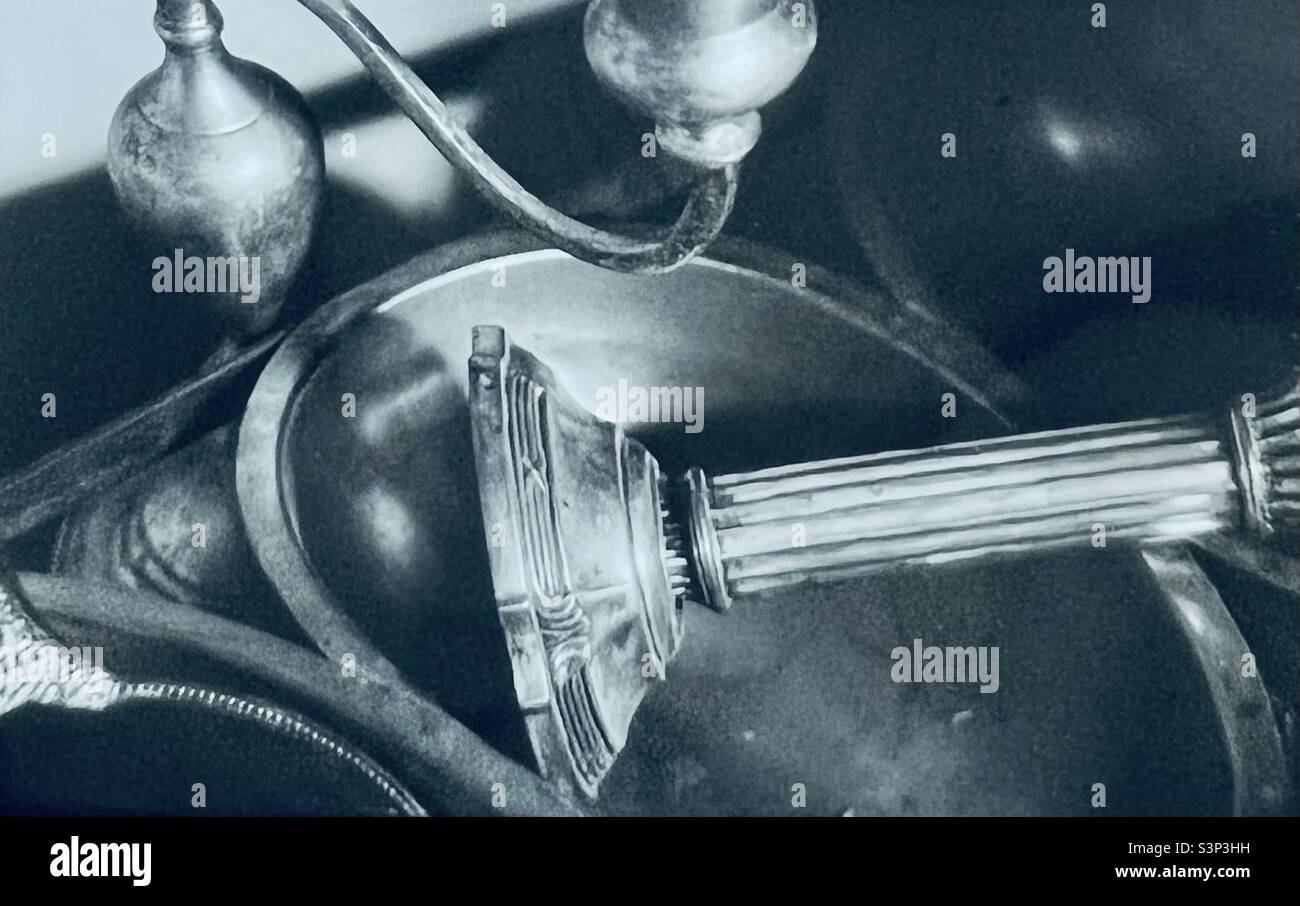 Still life antique silver candlestick candelabra - Smartphone Captured Stock Image