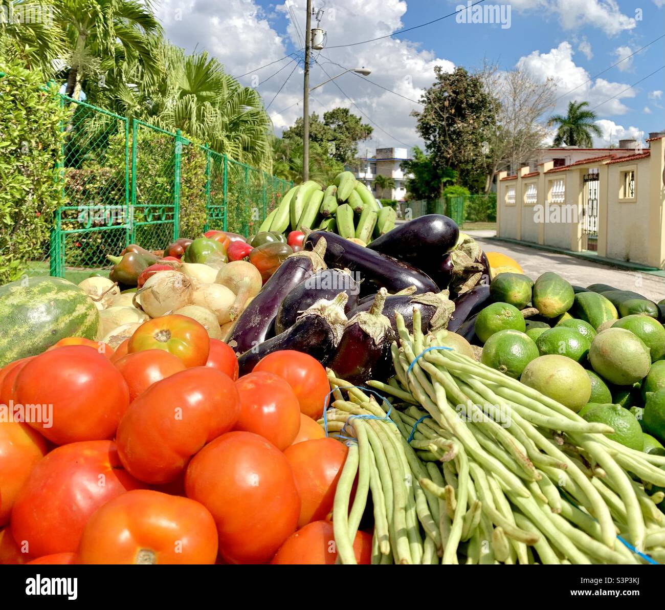 Organic food being sold in a cart on a street in Havana, Cuba. Nutrition - Smartphone Captured Stock Image