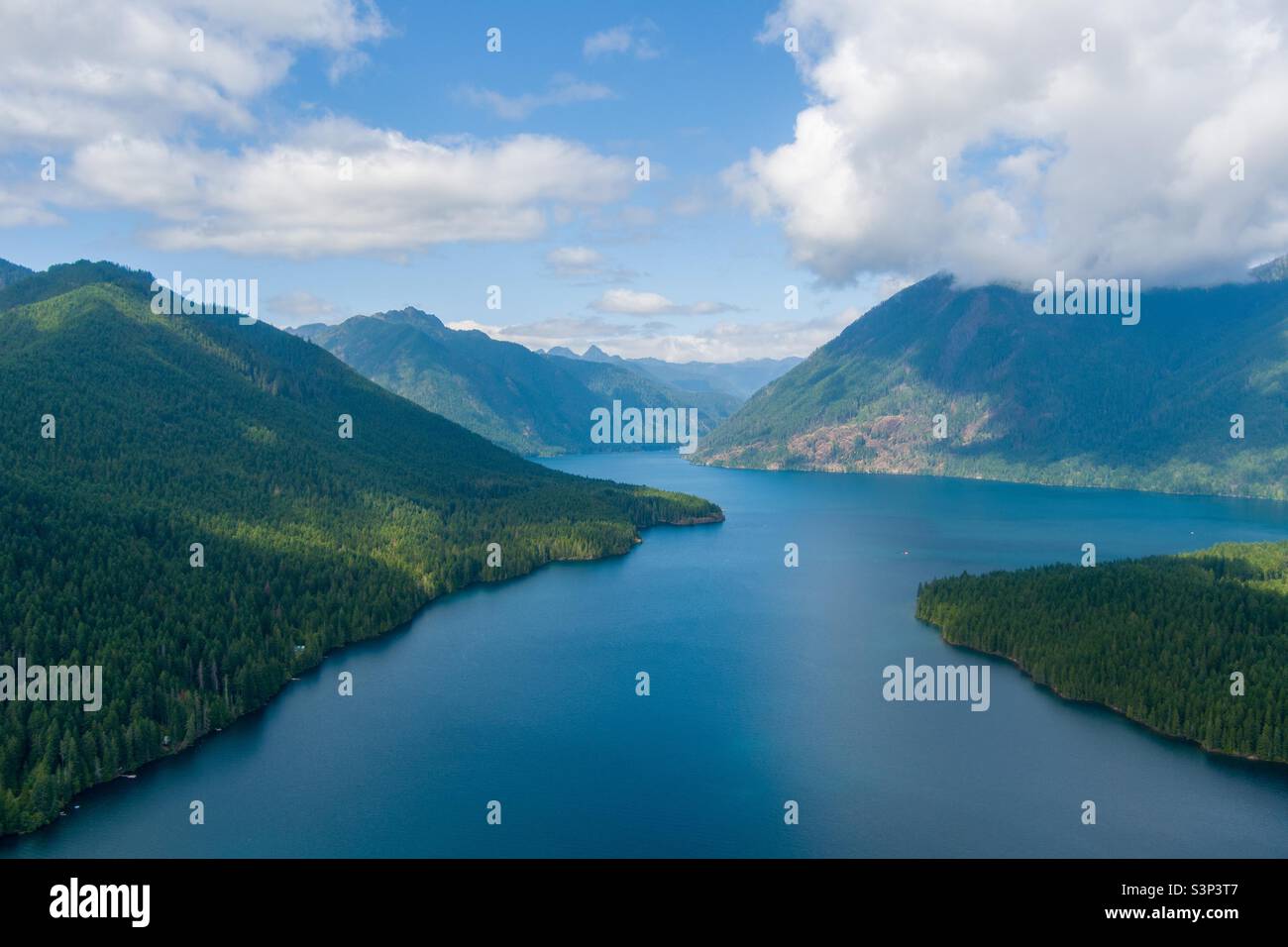 Aerial view of lake Cushman - Smartphone Captured Stock Image