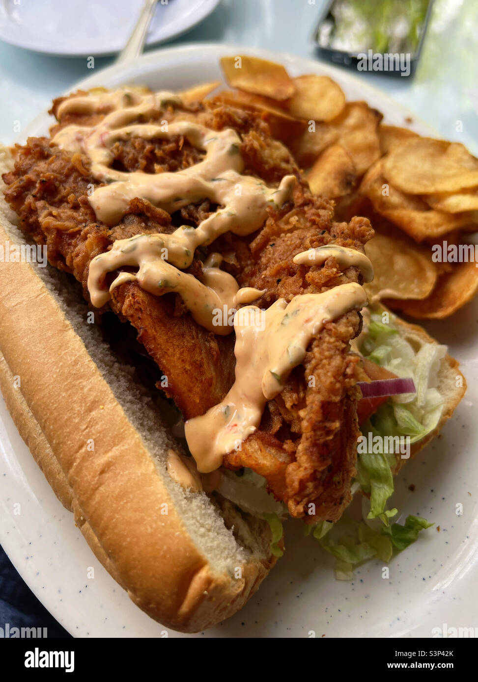 Fried grouper sandwich in Savannah Stock Photo Alamy