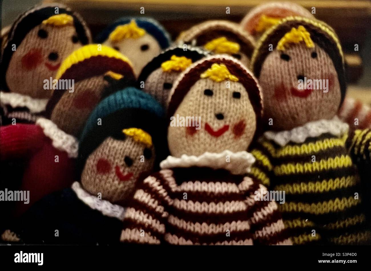 Handmade knitted dolls at London’s Greenwich Market Stock Photo