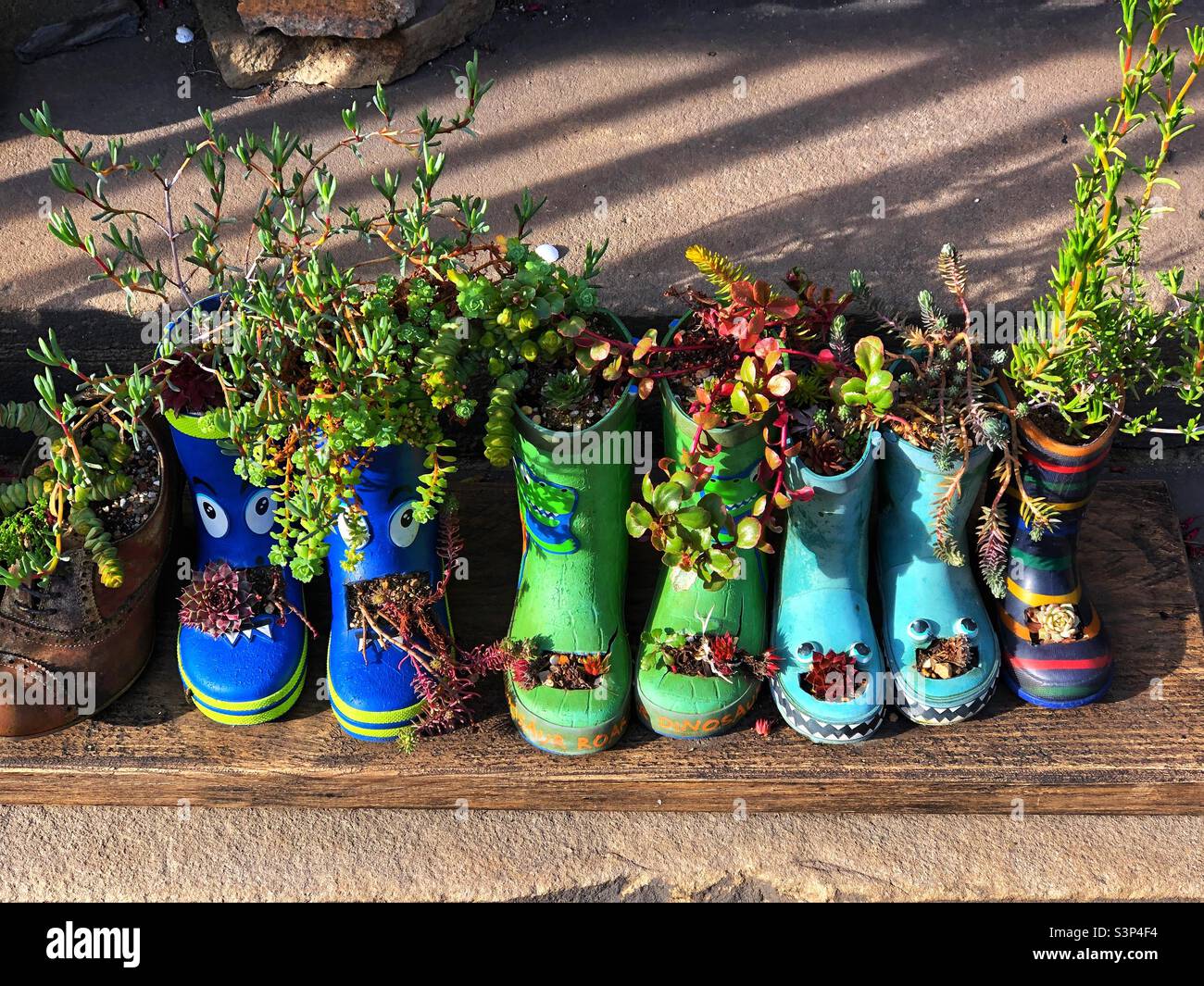 Childrens welly boot garden Stock Photo