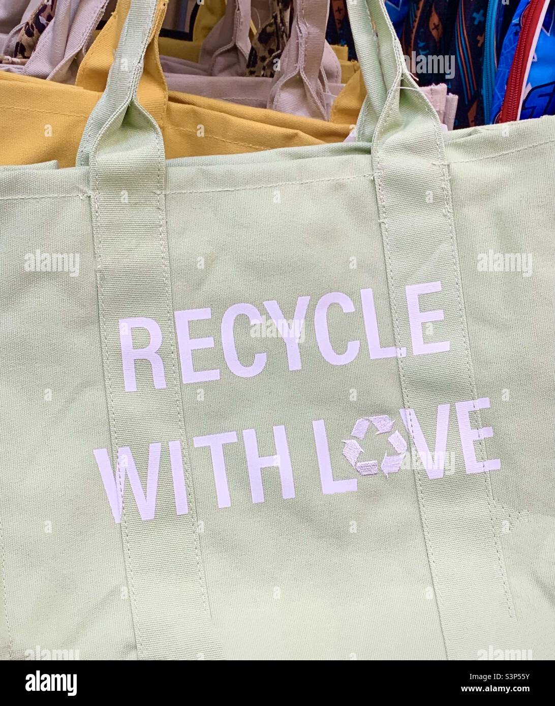 Recycle with love tote bag - canvas bag Stock Photo