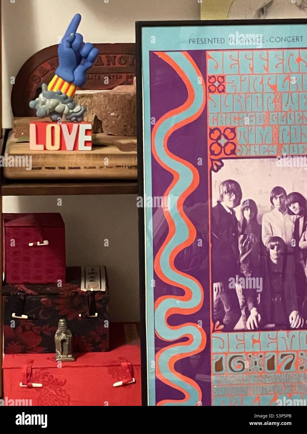 1960’s memorabilia displayed on shelving in a home in Utah, USA. - Smartphone Captured Stock Image