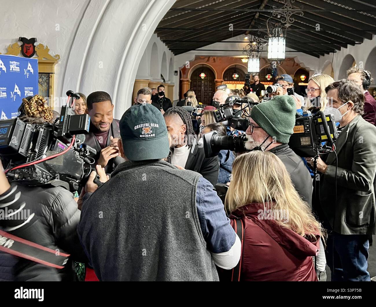 6 March 2022 The press and paparazzi swarm around Oscar winner Will Smith (King Richard) at the Santa Barbara International Film Festival. Credit: Lisa Werner/ Alamy/ Stockimo News - Smartphone Captured Stock Image