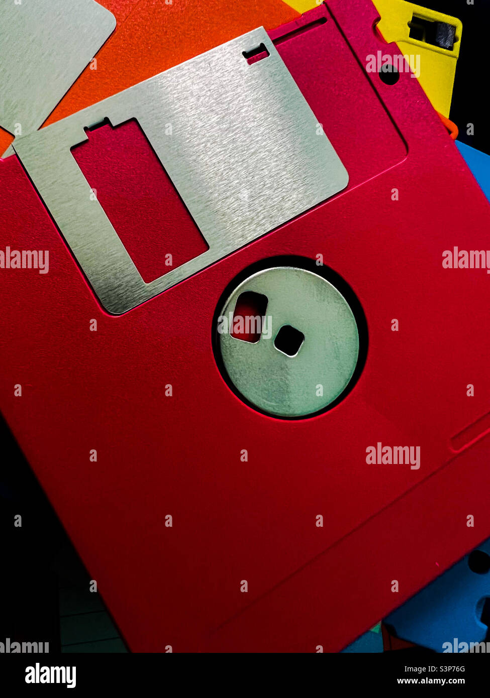 Floppy disks ready to be transferred to usb - Smartphone Captured Stock Image