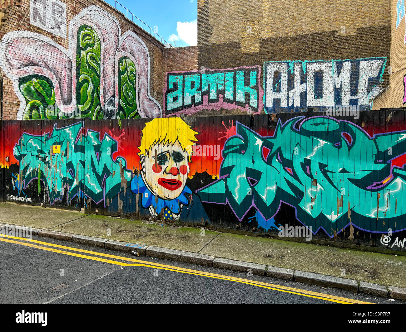 Graffiti art of Boris Johnson Shoreditch, London March 2022 Stock Photo