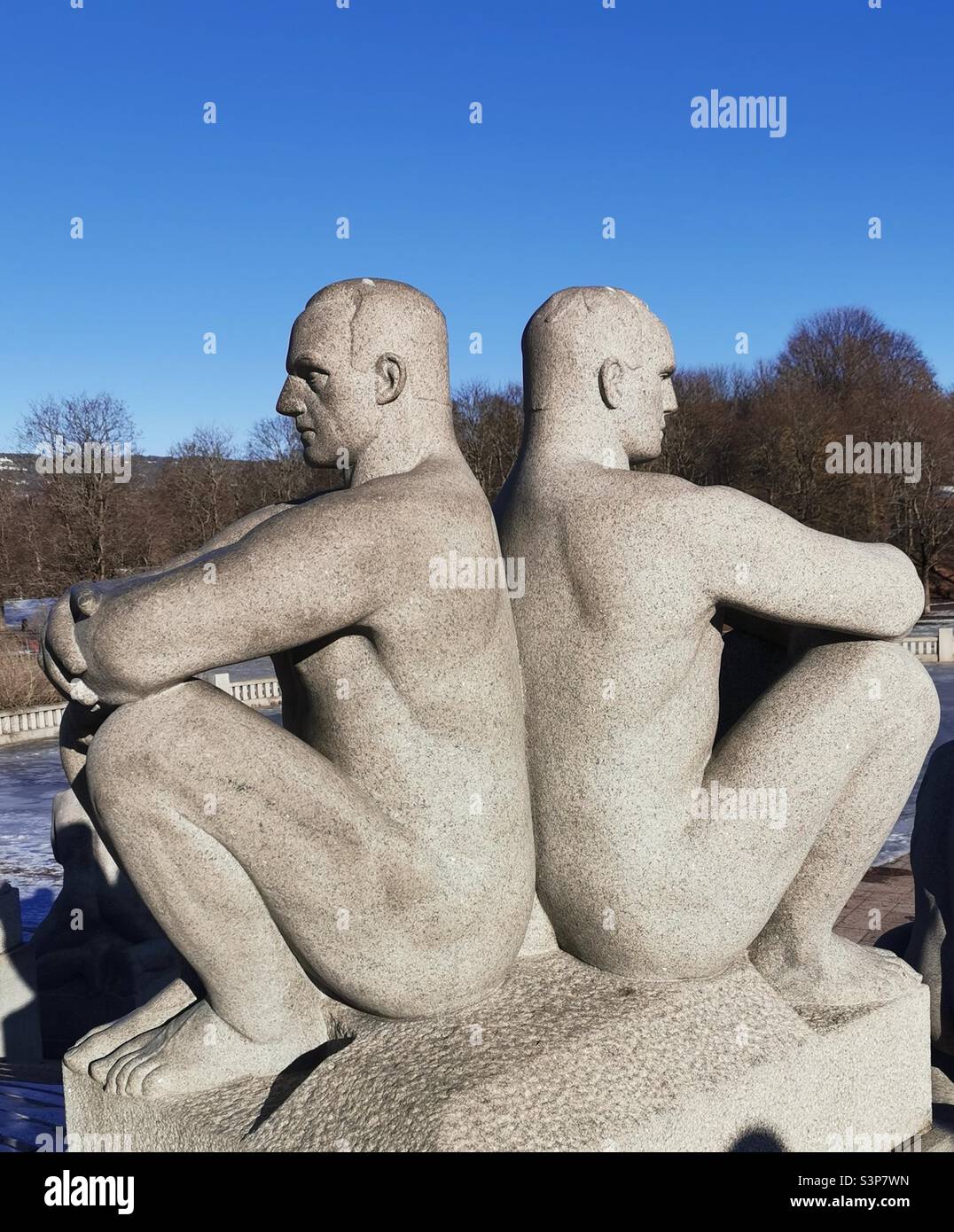 2 nude men sculptures Vigeland Park Stock Photo