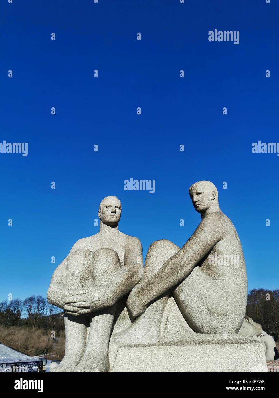 2 nude men sculptures Vigeland Park Stock Photo