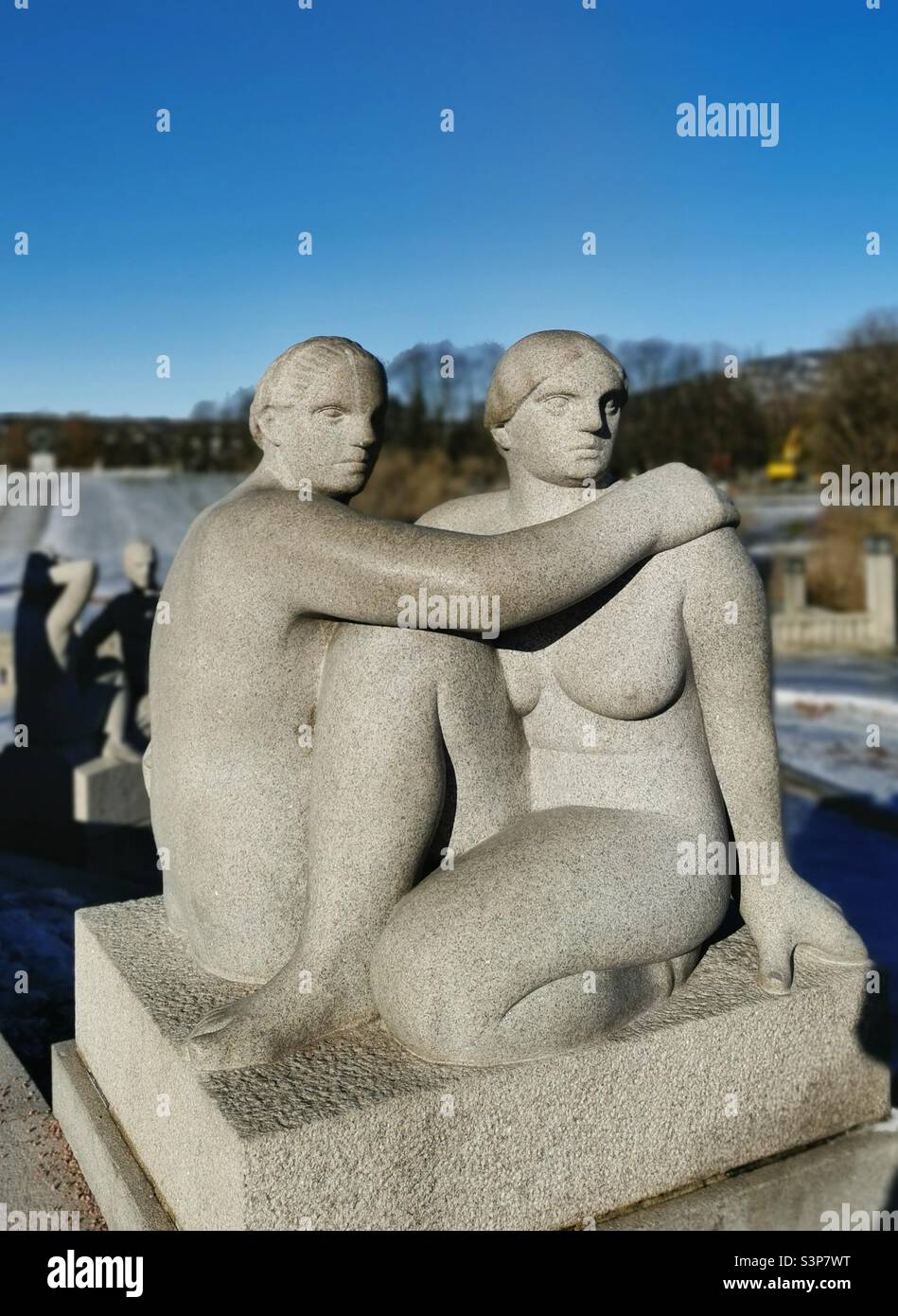 Two nude women sculptures Vigeland Park Stock Photo