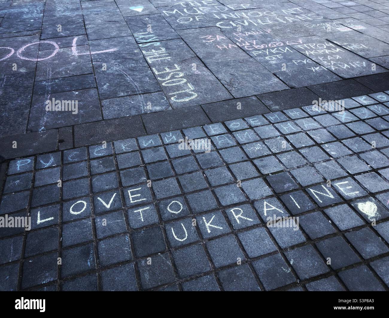 Graffiti for the Russia Ukraine conflict at the mound, Edinburgh Scotland Stock Photo