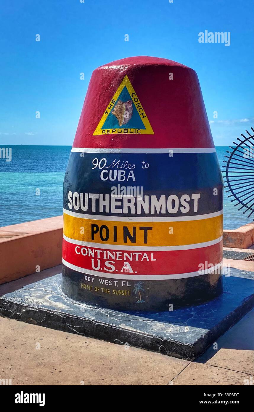 Famous Key West Florida landmark. 90 miles to Cuba and the Southernmost point in the US. Stock Photo
