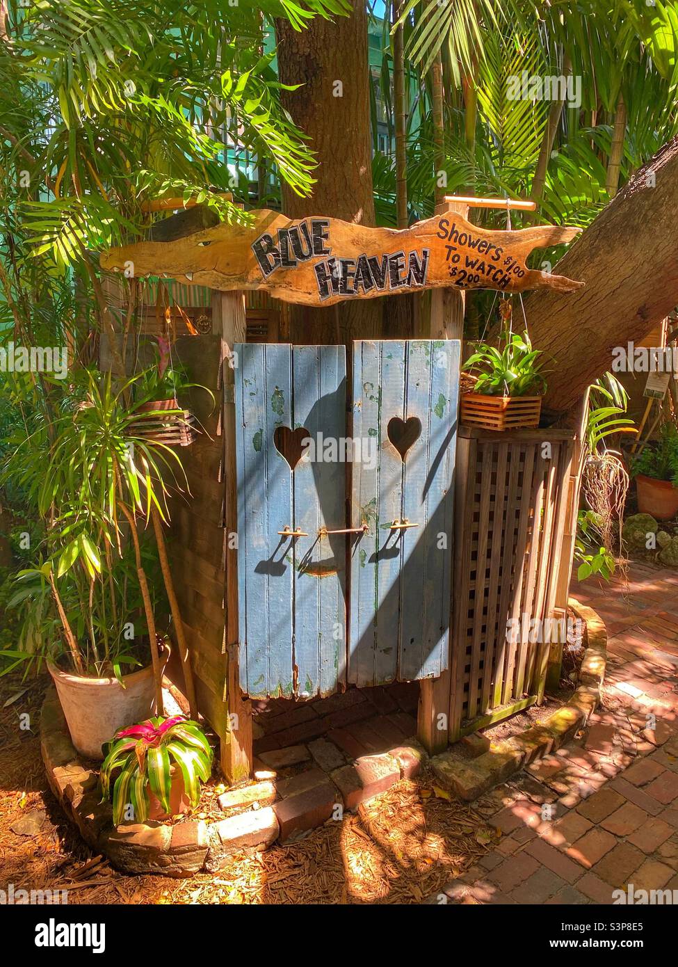 Outhouse shower at a Key West restaurant Stock Photo