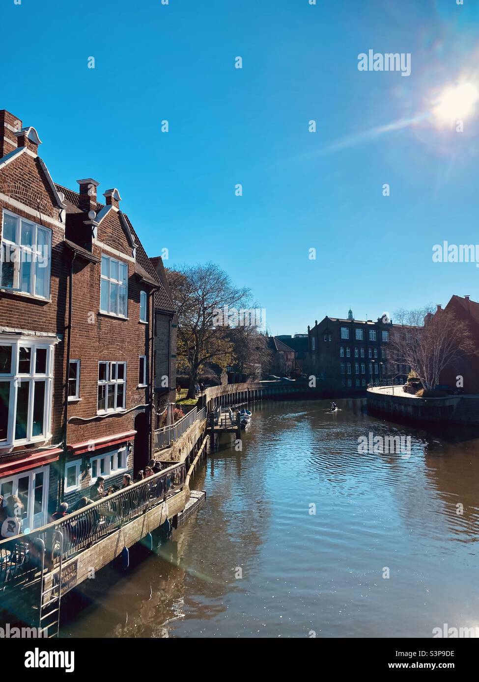 Spring days in England - looking over the River Wensum at Norwich, Norfolk, East Anglia, UK Stock Photo