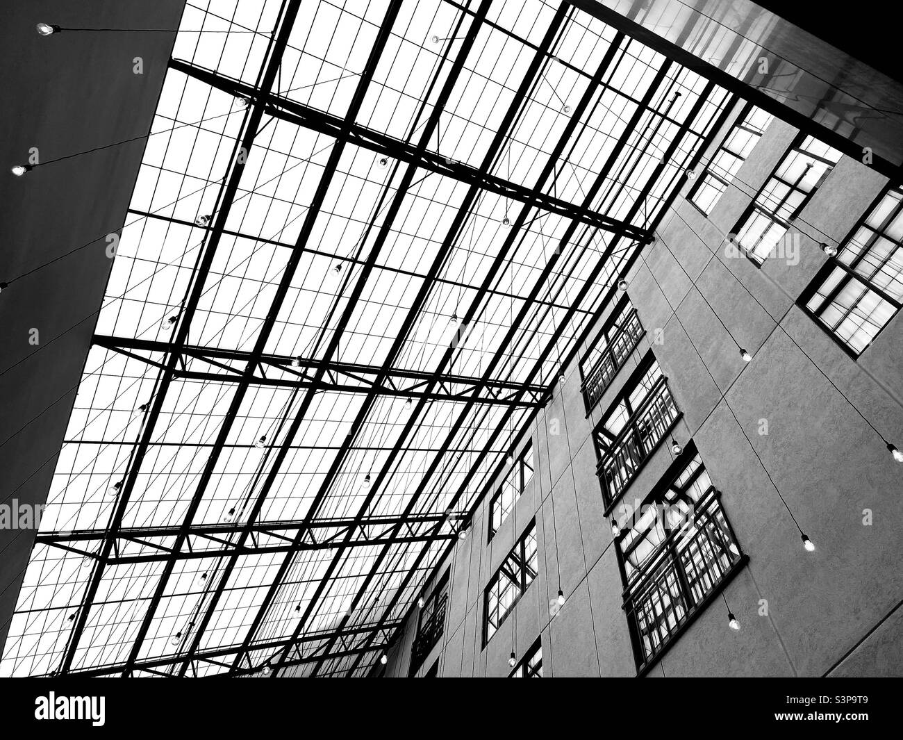 Glass atrium ceiling at the Arcadia Hotel in Brookline, Massachusetts . - Smartphone Captured Stock Image