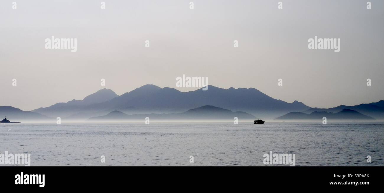 A view of the West Lamma channel and Lantau island in Hong Kong. Stock Photo