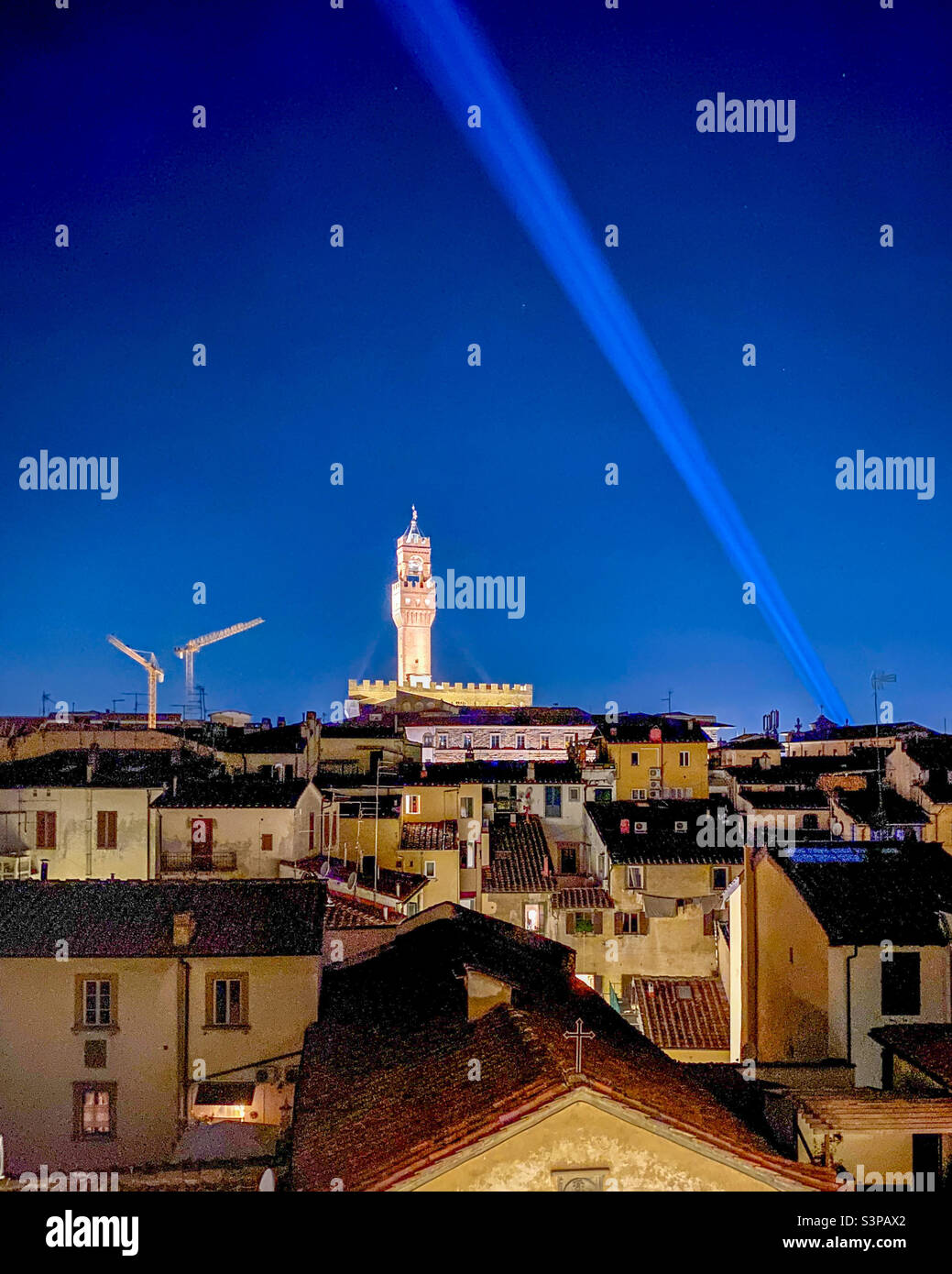 Rooftop skyline of Florence, Italy, featuring the iconic Palazzo Vecchio - Smartphone Captured Stock Image