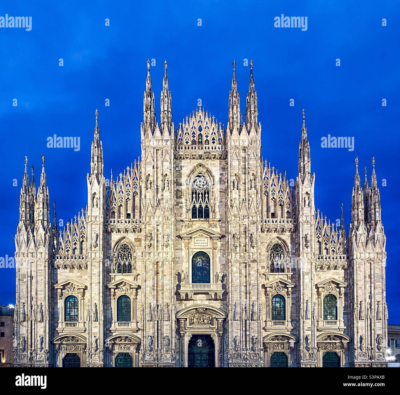 The front facade of the iconic Milan Duomo in Milan, Italy - Smartphone Captured Stock Image