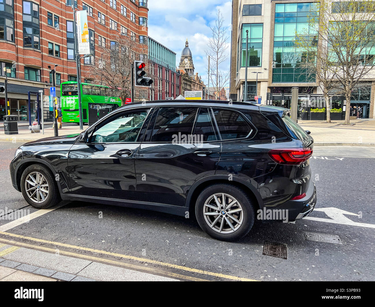 Black BMW X5 unmarked police car in Leeds - Smartphone Captured Stock Image