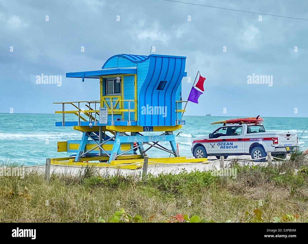Lifeguard tower in south beach Miami Florida Stock Photo