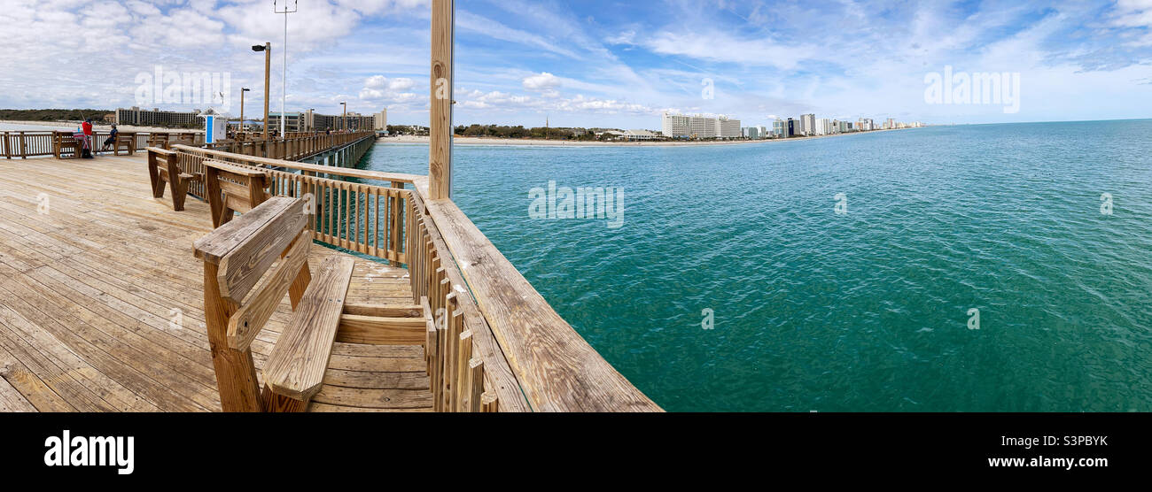 Panorama view of Myrtle Beach as seen from Springmaid pier. Stock Photo