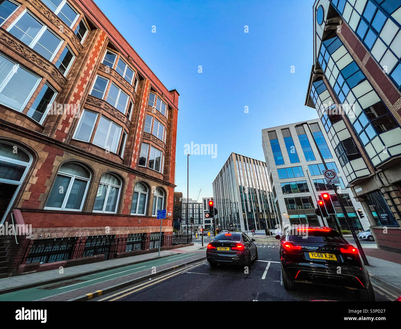 Traffic on queen street in Leeds city centre - Smartphone Captured Stock Image