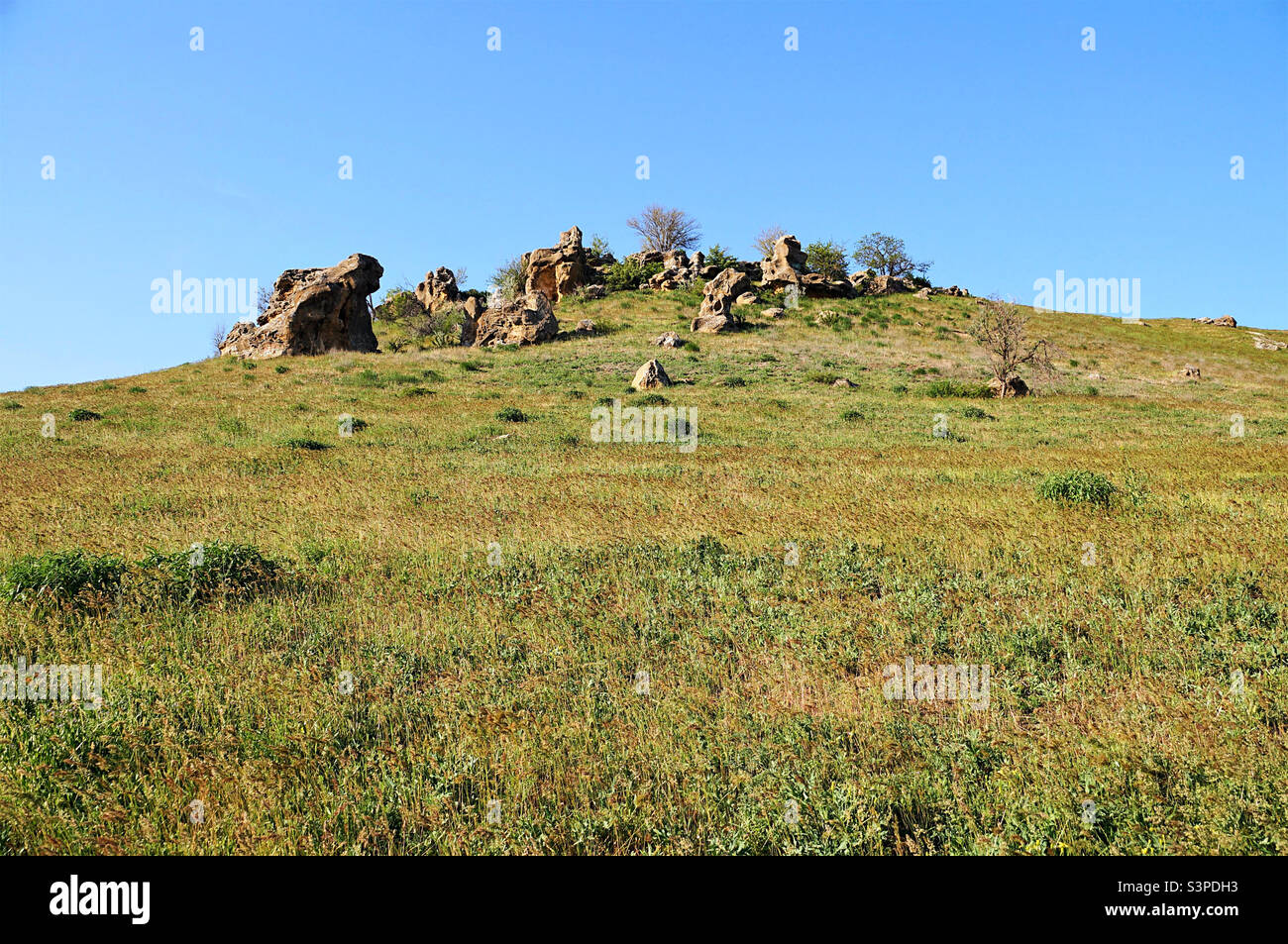 view of a hill with a scattering of large stones - Smartphone Captured Stock Image