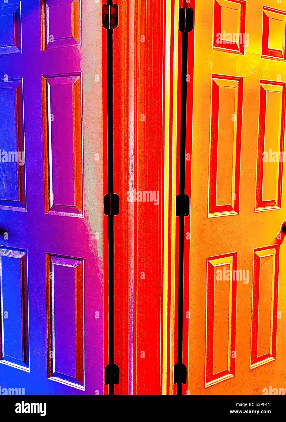 Colorful, psychedelic style photo of two open doors - Smartphone Captured Stock Image