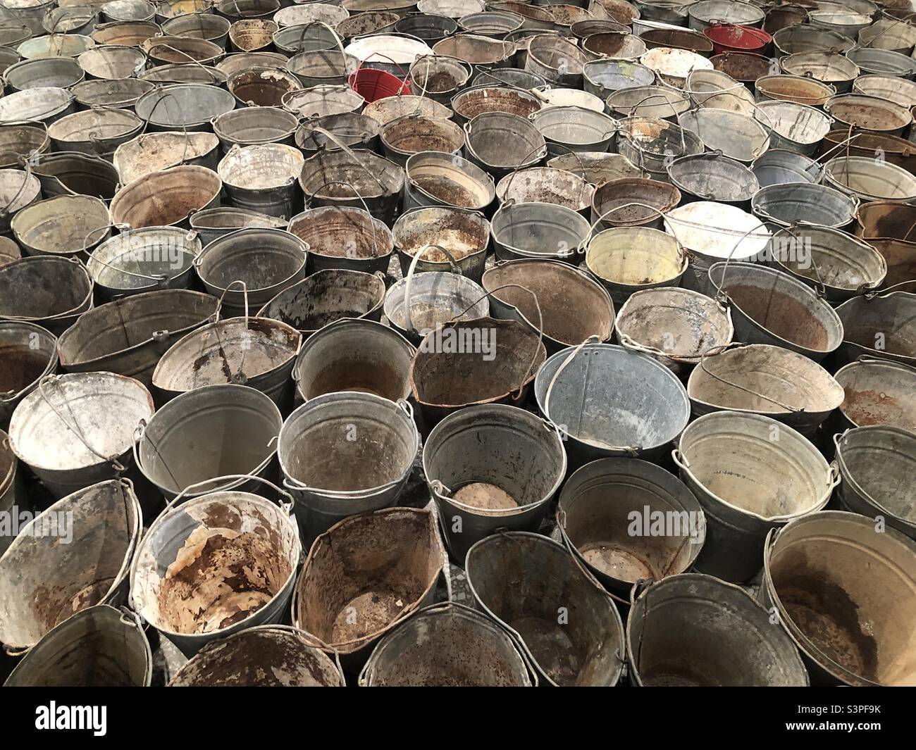 Lots of galvanised buckets Stock Photo Alamy