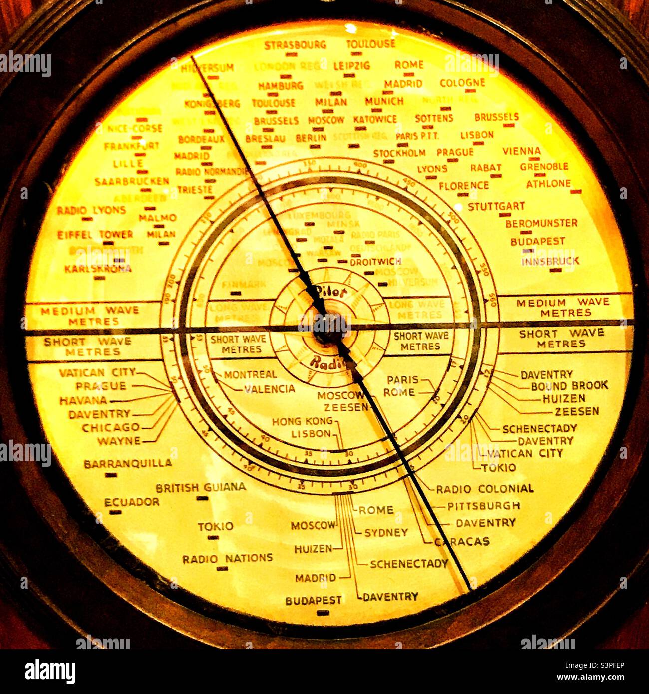 Close up of the tuning dial of a vintage 1930s Pilot U-535 valve radio  Stock Photo - Alamy