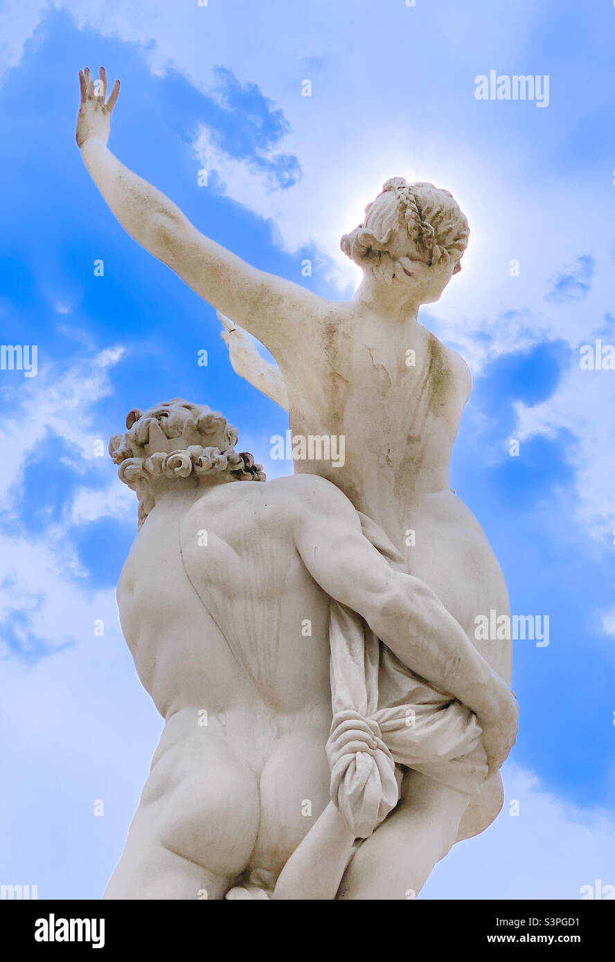 Copy of the classic Rape of the Sabines sculpture in the gardens of the palace of Versailles (Le Petit Parc) Stock Photo