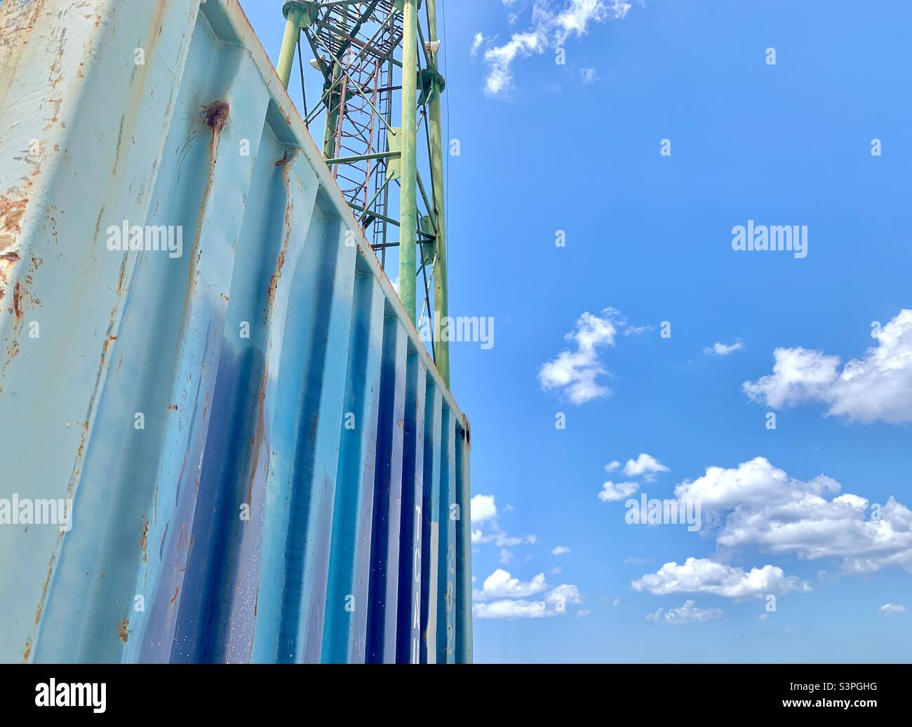 Container in port facility. Negative space. International trade and logistics concept - Smartphone Captured Stock Image