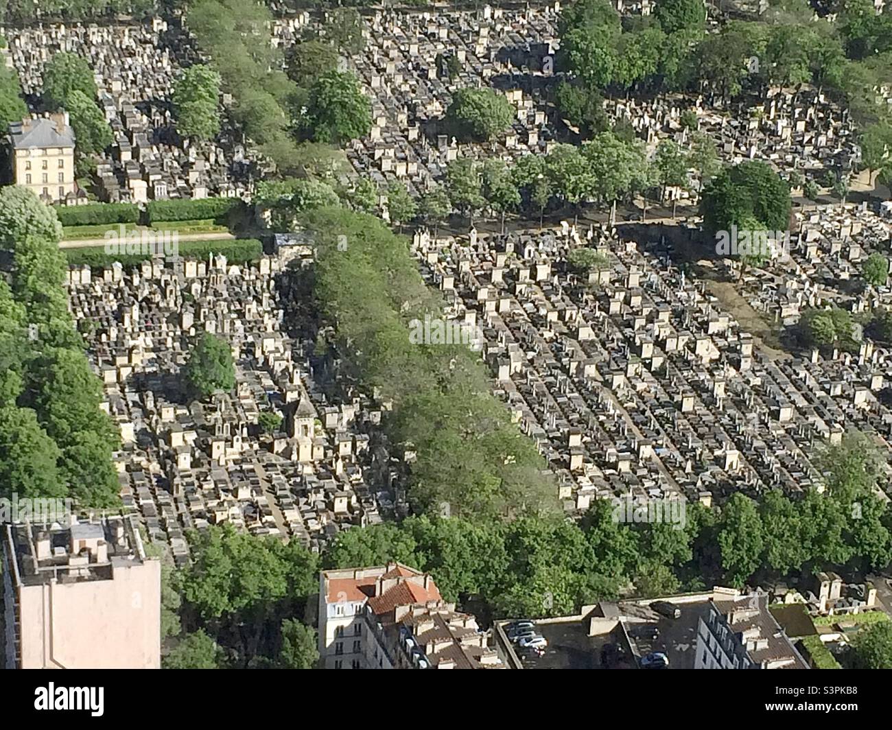 Aerial view of Paris cemetery, initially thought to be housing. (It is) - Smartphone Captured Stock Image