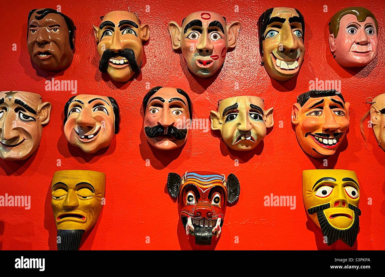 A collection of Mexican masks from Michoacán, Mexico Stock Photo