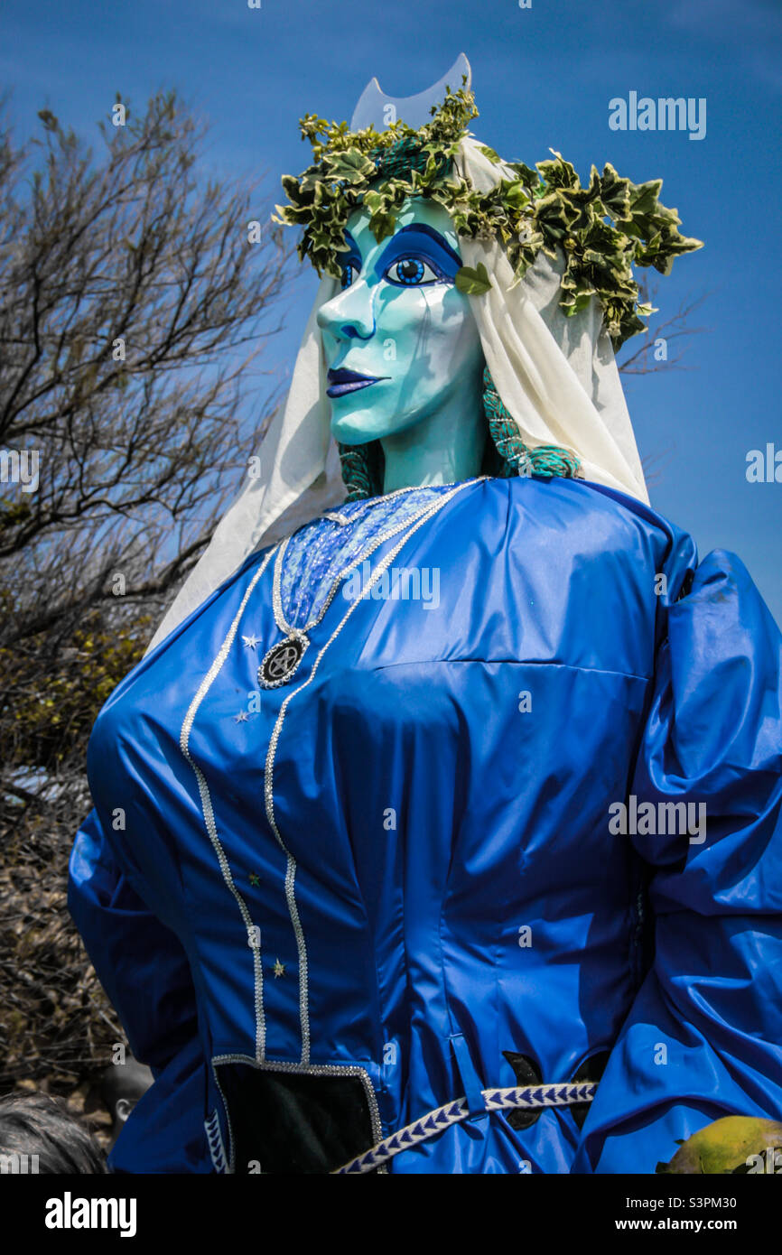 The Moon Goddess Giant, dressed in blue at Traditional Hastings Jack in the Green festivities. UK, May 2008 Stock Photo