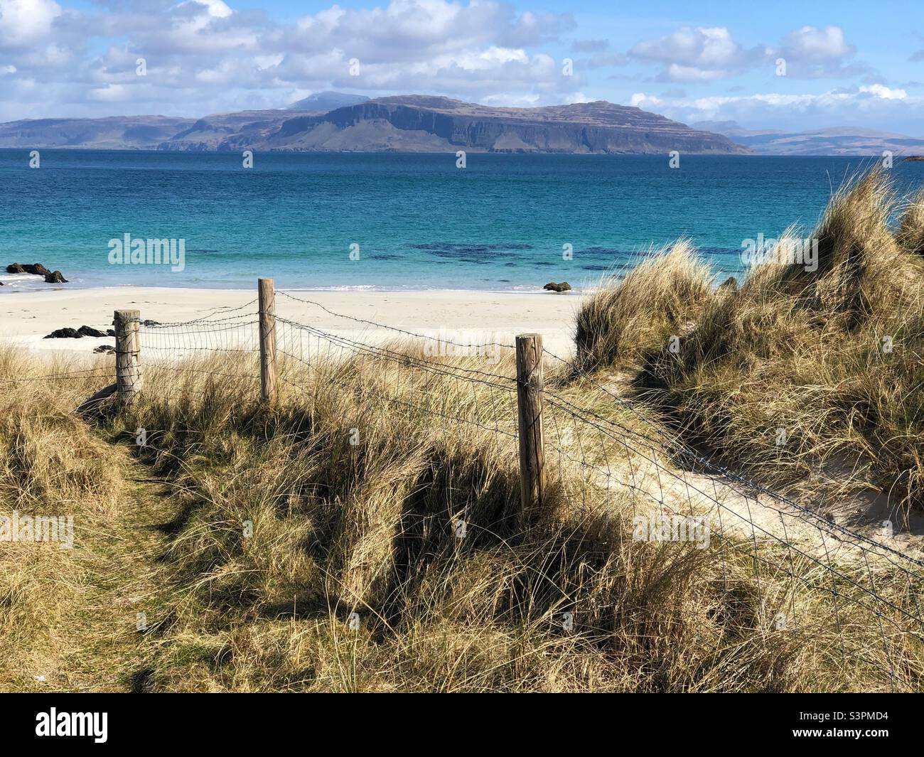 Sand dunes and White Sandy beach, Isle of Iona, Scotland - Smartphone Captured Stock Image