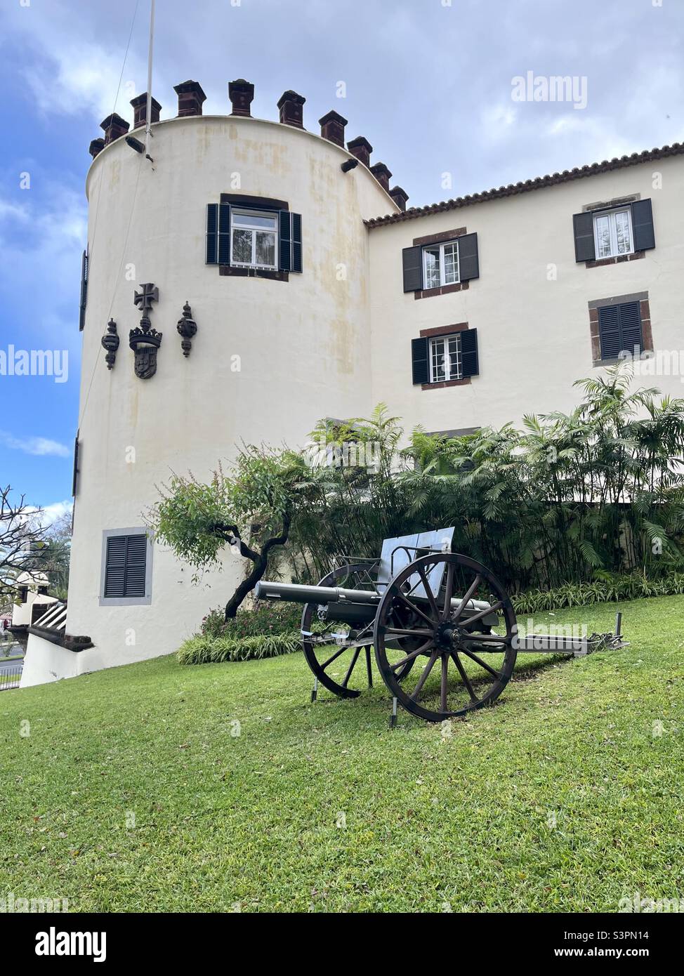 Military Museum featuring fortress and gun. Saõ Lourenço Palace, Funchal, Madeira - Smartphone Captured Stock Image