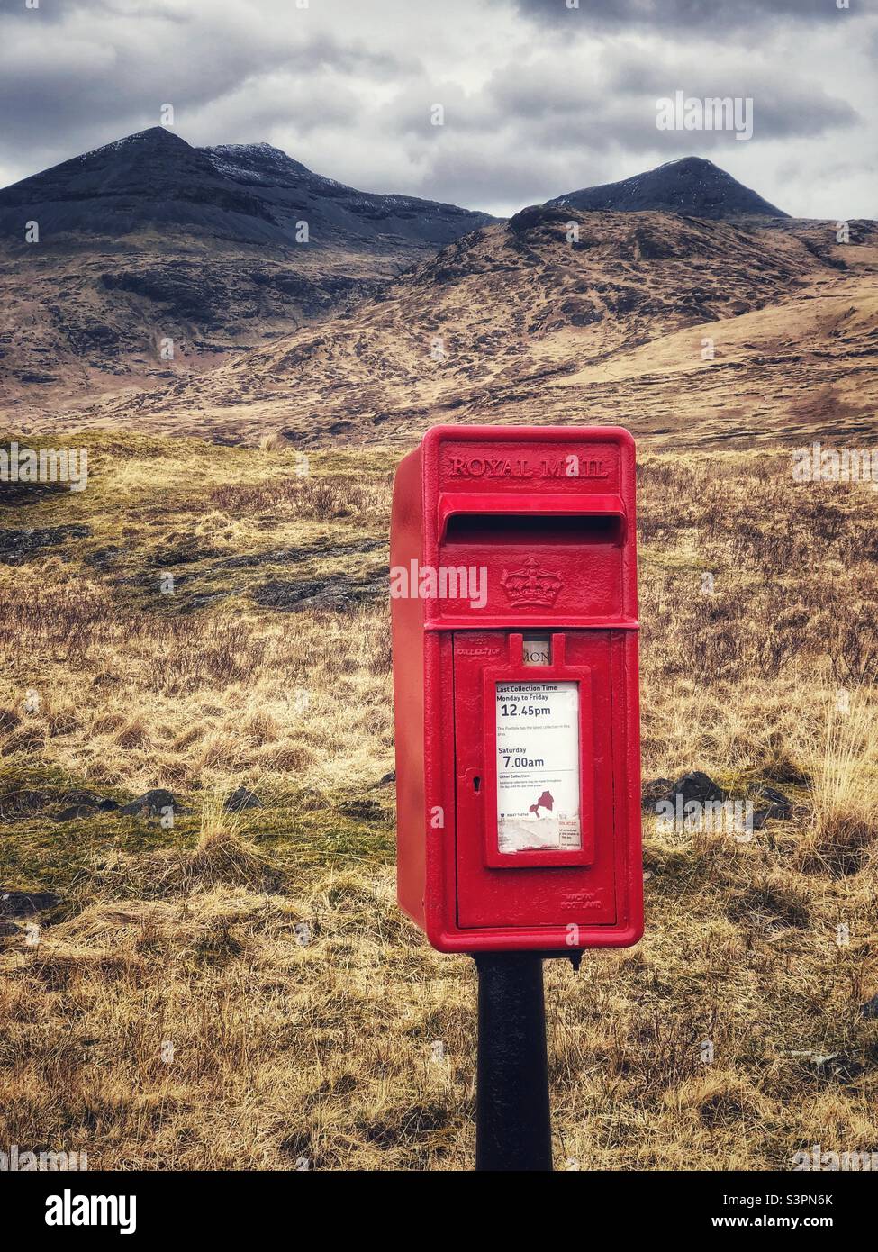 Remote postbox in the mountains on the Isle of Mull, Scotland - Smartphone Captured Stock Image