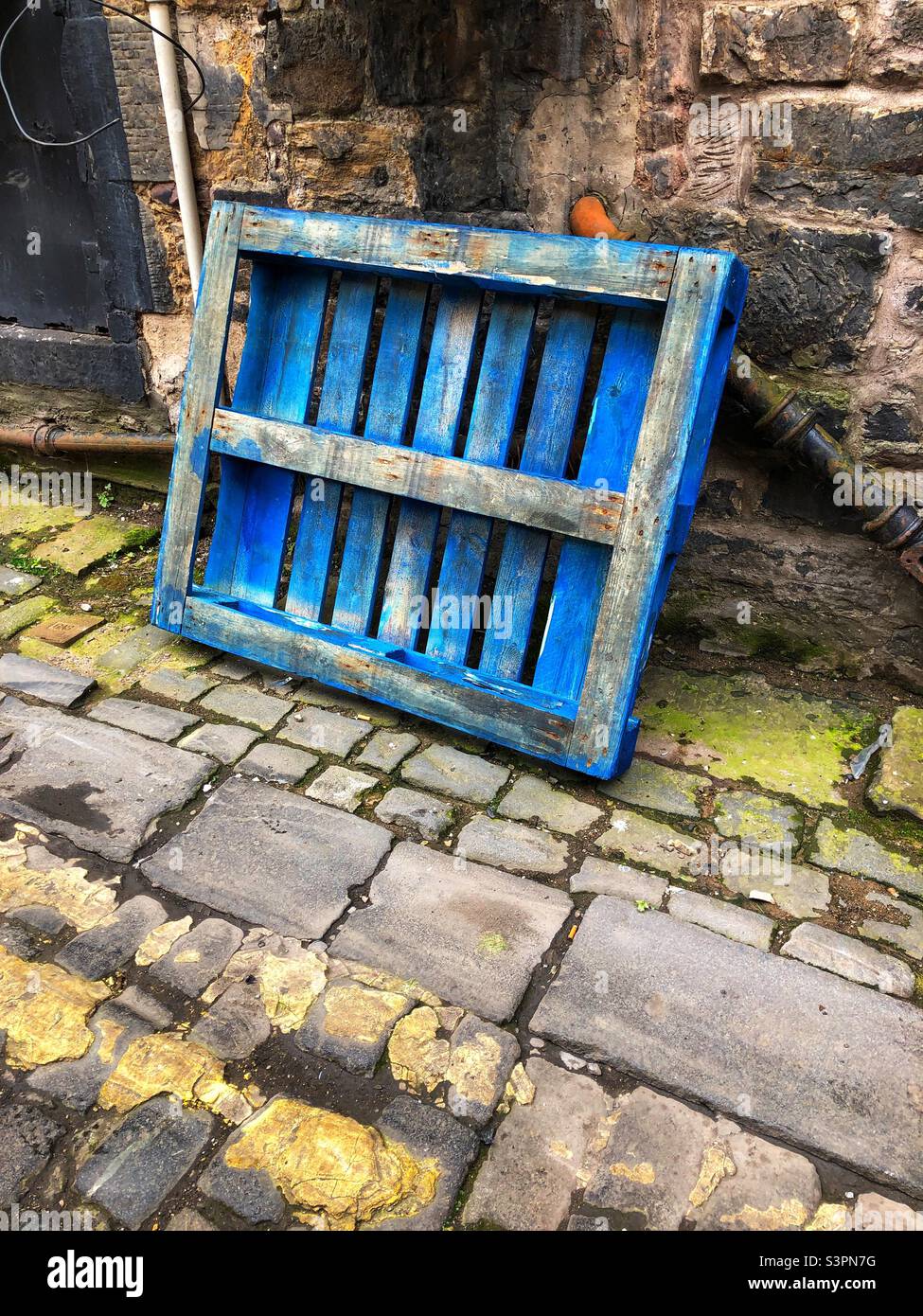Wooden pallet painted blue Stock Photo Alamy