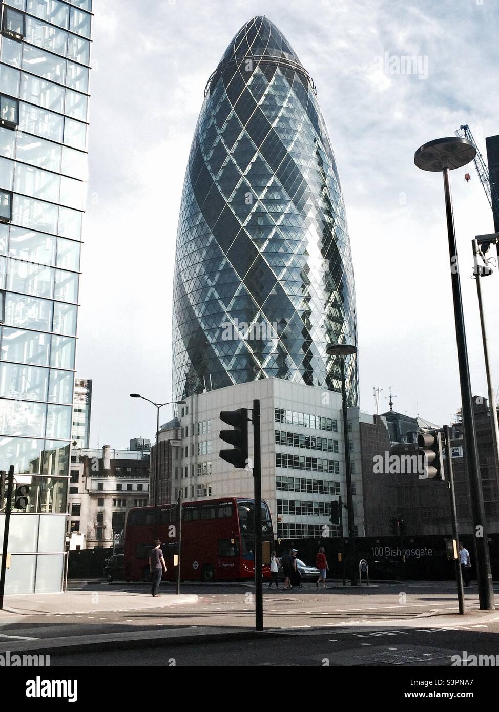 The Gherkin London, 100 Bishopsgate construction site, construction London, Camomile St, Wormwood St, 2014, City of London, buildings, London UK - Smartphone Captured Stock Image