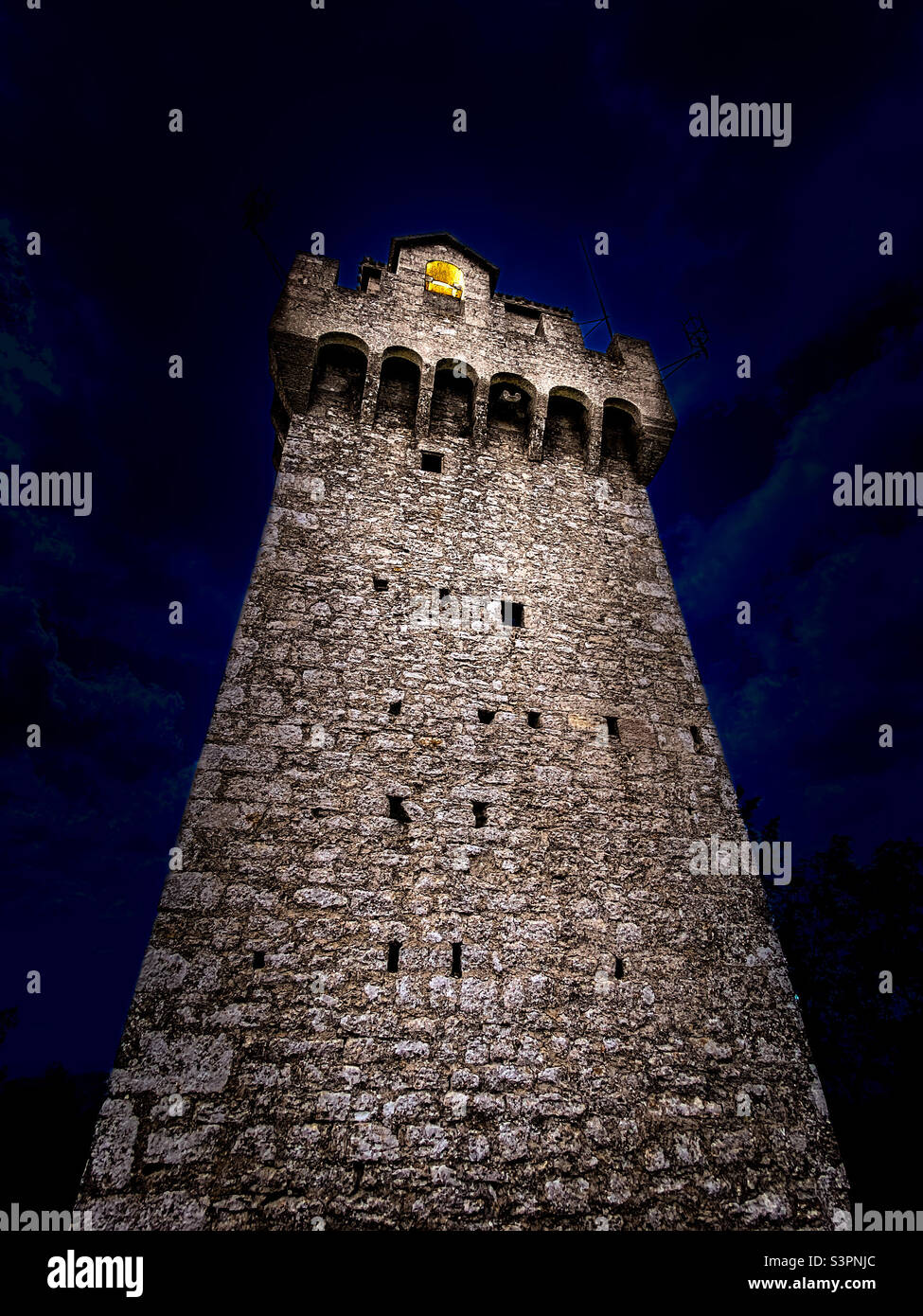 Castle tower at night Stock Photo