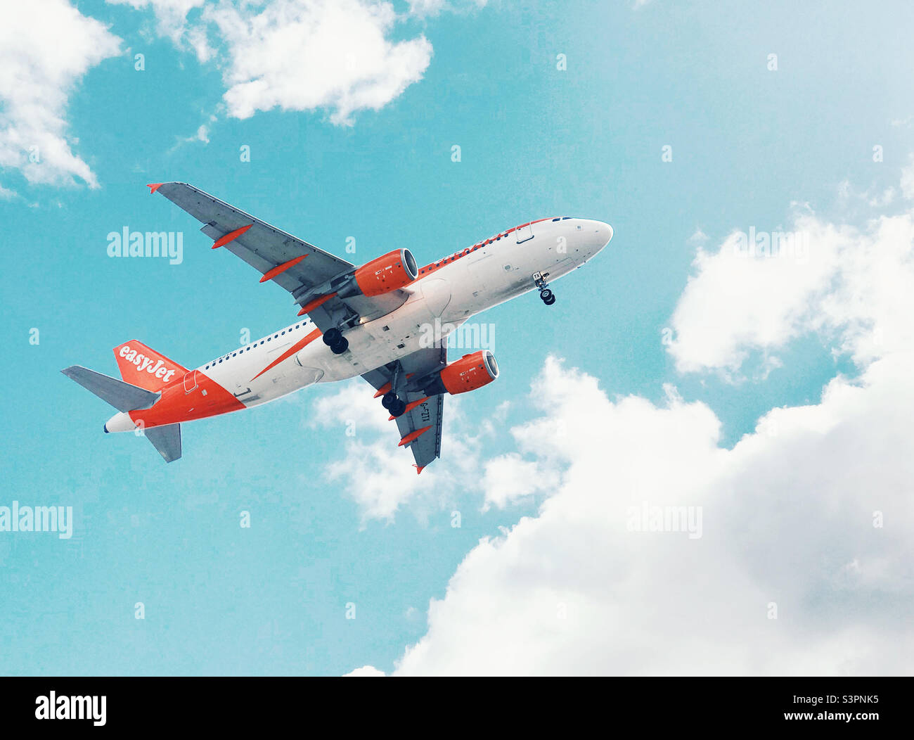An EasyJet plane coming in to land at Gatwick Airport - Smartphone Captured Stock Image