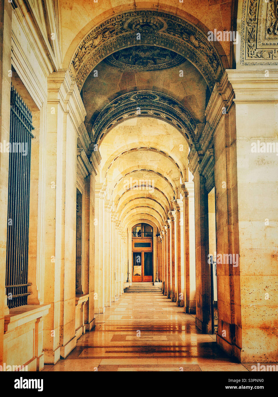 A beautiful arched walkway in the Lourve Museum, Paris - Smartphone Captured Stock Image